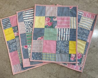 Set of 4 Vintage Patchwork Quilt Placemats