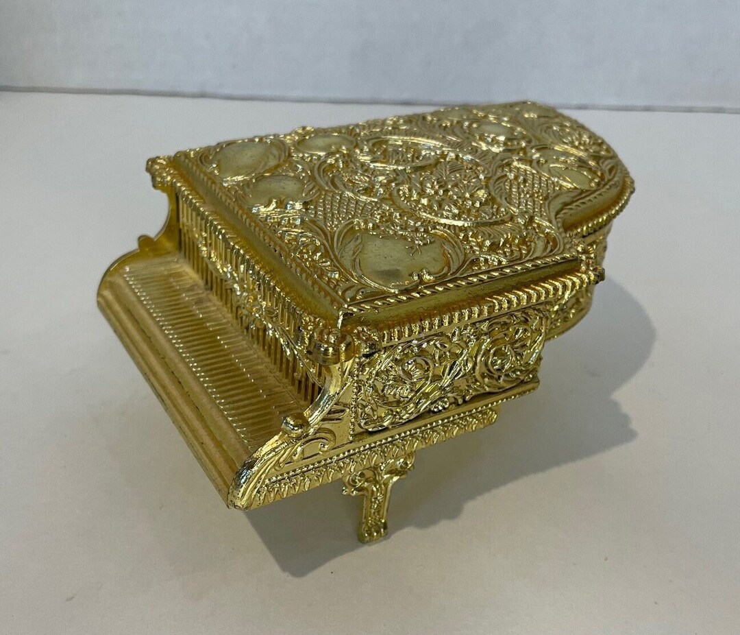 Vintage Gold Ornate Piano Jewelry Box Made of Plastic Etsy