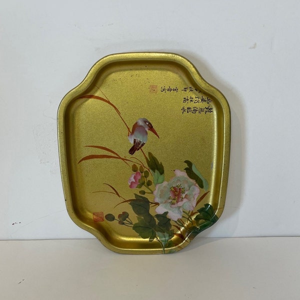 Small Asian Floral Bird Tray by Elite Trays Made in England Trinket Tray Wall Decor
