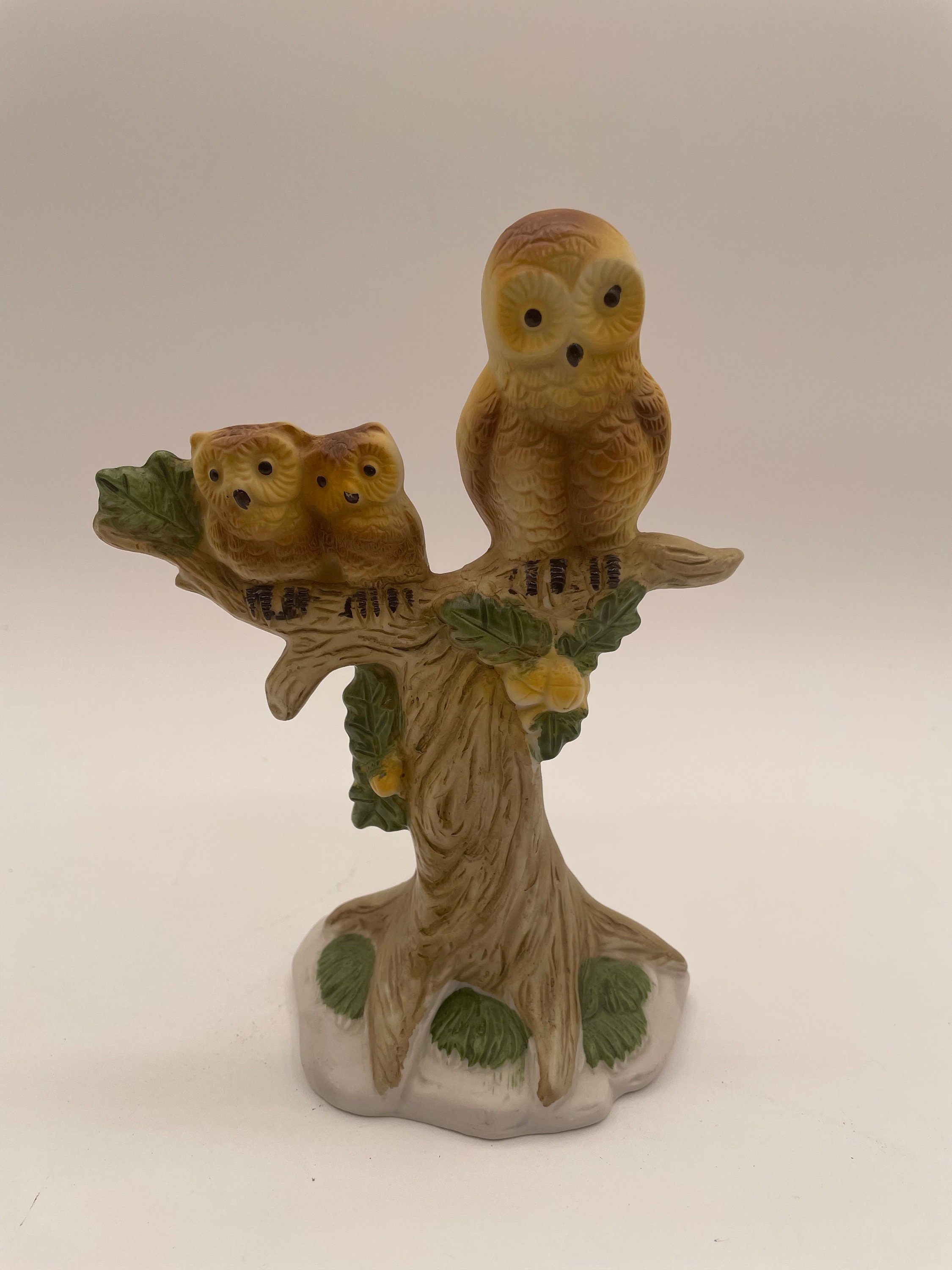 Ceramic Tree with Momma Owl and Baby Owlets Painted by Olga