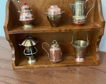 Vintage Trinket Shelf and 6 Copper and Brass Trinkets