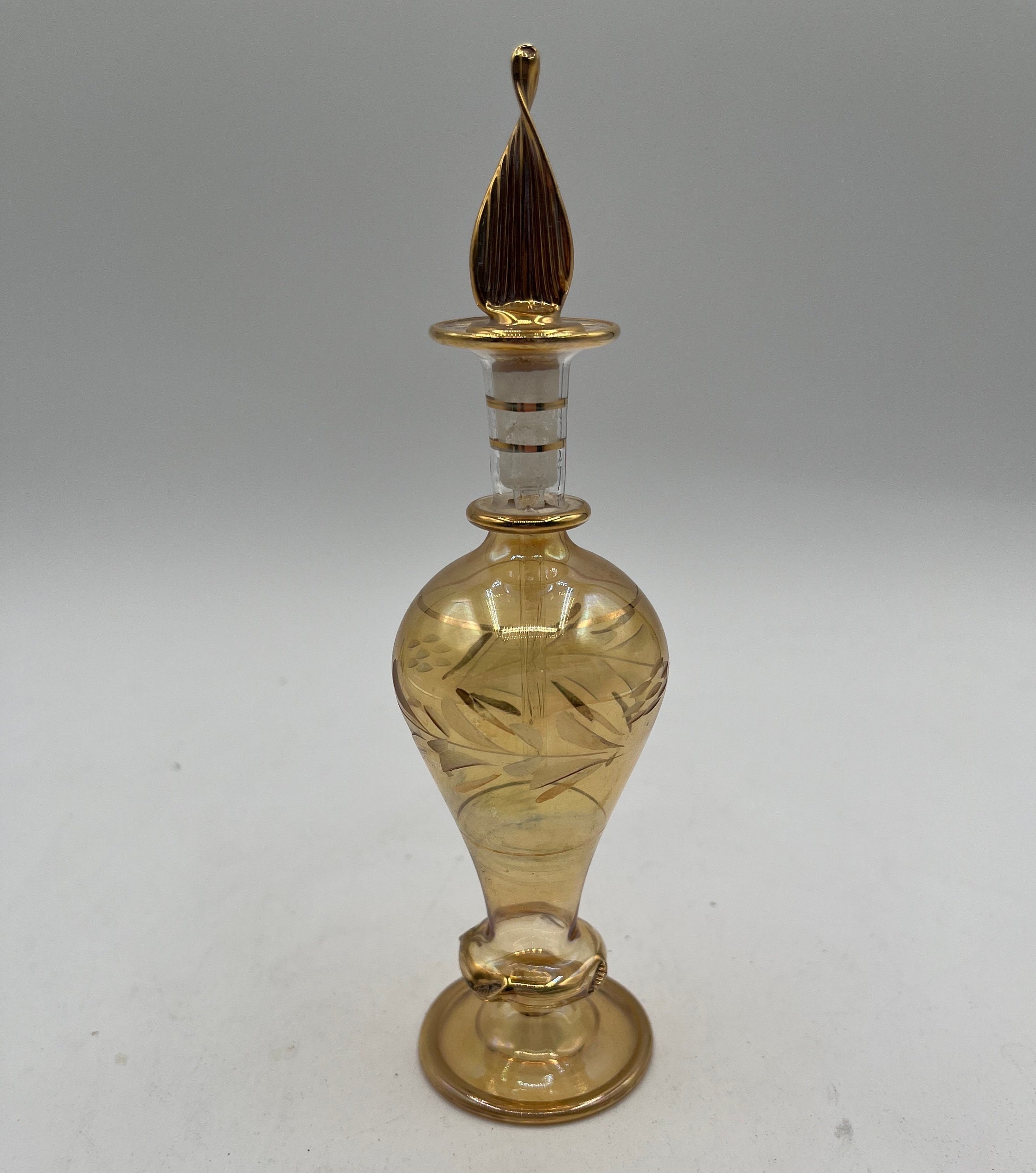 Vintage Egyptian Hand Blown Marigold and Gold Etched Perfume