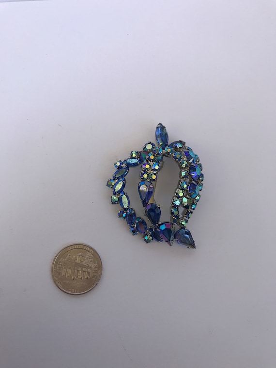 Vintage Iridescent Blue Rhinestone Brooch Pin