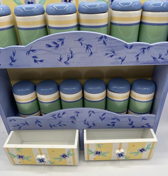 Vintage Pfaltzgraff Summer Breeze Spice Rack and 12 Matching Spice Jars Etsy Australia