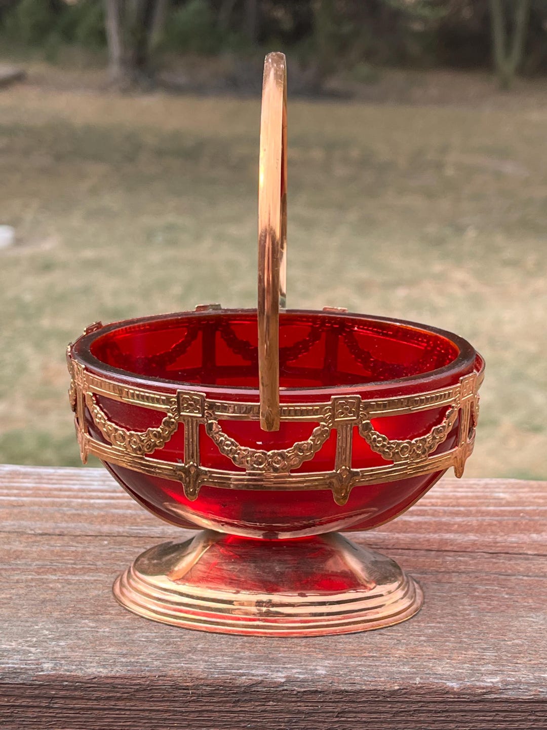 Vintage Ruby Red Glass Basket Candy Dish - Etsy