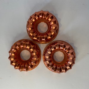 Set of 3 Vintage Mini Aluminum Copper Color Bundt Pan Jello Mold Wall Decor