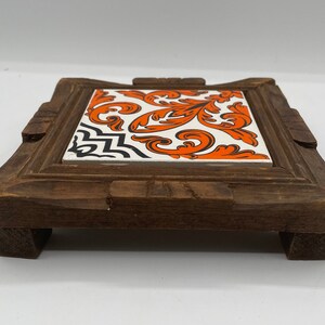 Vintage Dal-Tile Mexico Tile and Carved Wood Trivet