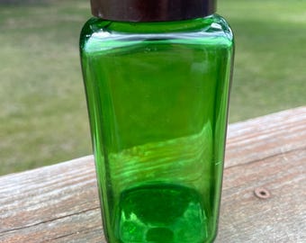 Vintage Deep Green Square Duraglas Glass Apothecary / Medicine Bottle 8oz