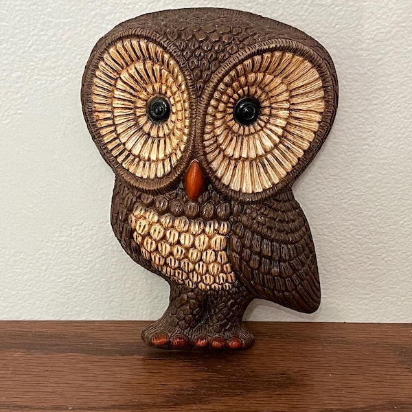 MCM 1970's Hard Foam Owl Wall Hanging Plaque