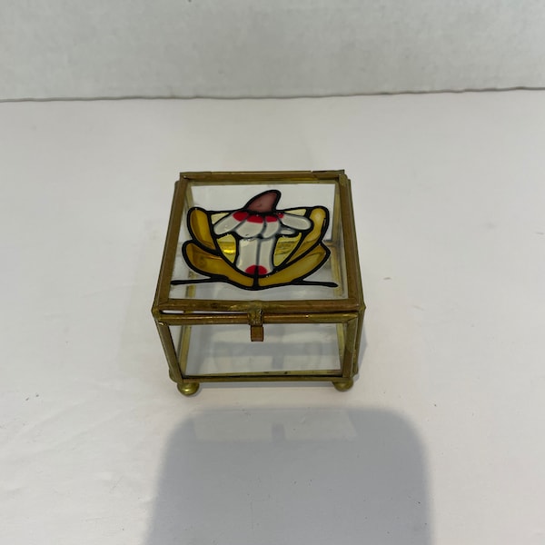 Faux Stained Glass and Brass Trinket Box Jewelry Ring