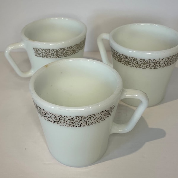 Set of 3 Woodland Pyrex Coffee Cups Mugs