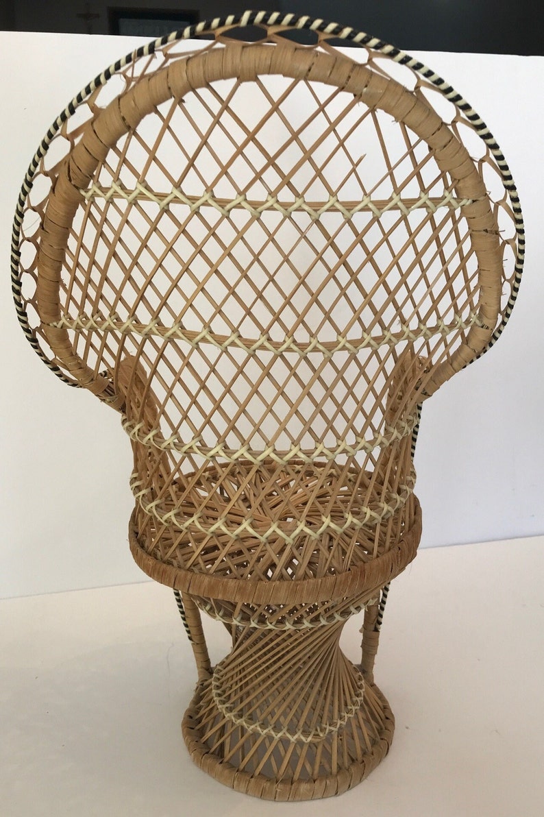 Vintage Mini Wicker Rattan Peacock Chair Plant Stand Doll Etsy