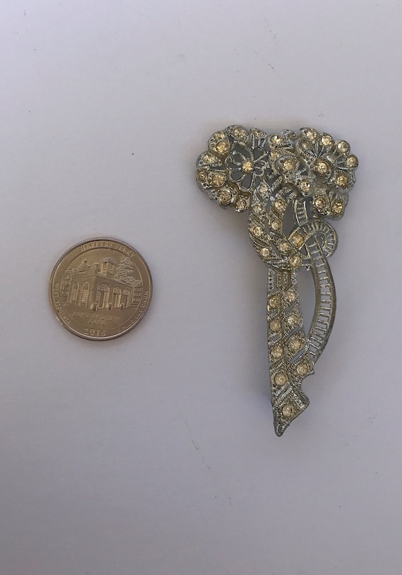 Vintage Art Deco Rhinestone Flower Pin Brooch