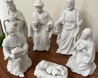 Vintage Bisque Nativity Set, Holy Family and Wise Men, Taiwan