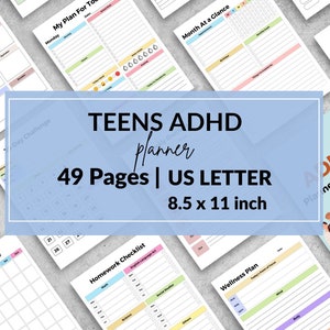 TDAH para adolescentes, formato digital o imprimible, tamaño carta de EE. UU., bienestar, desafío de 30 días, seguimiento de tareas, AUDHD,