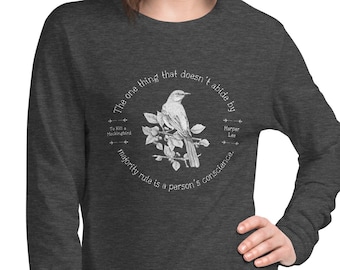 To Kill a Mockingbird Long Sleeve Heather Grey Tee | Harper Lee Shirt | Literary Tees | Atticus Finch Shirts | Scout Finch T Shirt