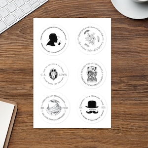 Literary Sticker 6 Pack | Book Sticker Sheet | Literature Sticker Page | Sherlock Holmes | Agatha Christie | CS Lewis | Bradbury and More