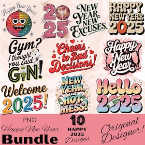 Feliz Año Nuevo PNG, Paquete de diseño de Año Nuevo 2025, Conjunto de gráficos de camisas de Nochevieja, Diseños divertidos de camisetas de Nochevieja, Fiesta de Nochevieja Grafic SVG