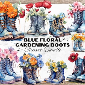 Flower Boots Bundle, Flower Watercolor Clipart, Boots PNG, Watercolor Flower Boots Clipart, Shoe Illustration, Instant Download, Digital Png