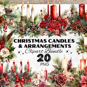 Christmas Candles Watercolor Clipart Bundle, Christmas Clipart Bundle, Christmas Designs, Christmas Watercolor Clipart, Christmas Candle PNG