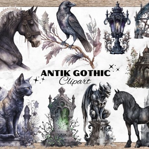 Antique Gothic Watercolor Clipart, Dark Gothic Elements, Halloween Clipart, Gothic Watercolor Clipart, Gothic PNG, Black Antique Gothic PNG