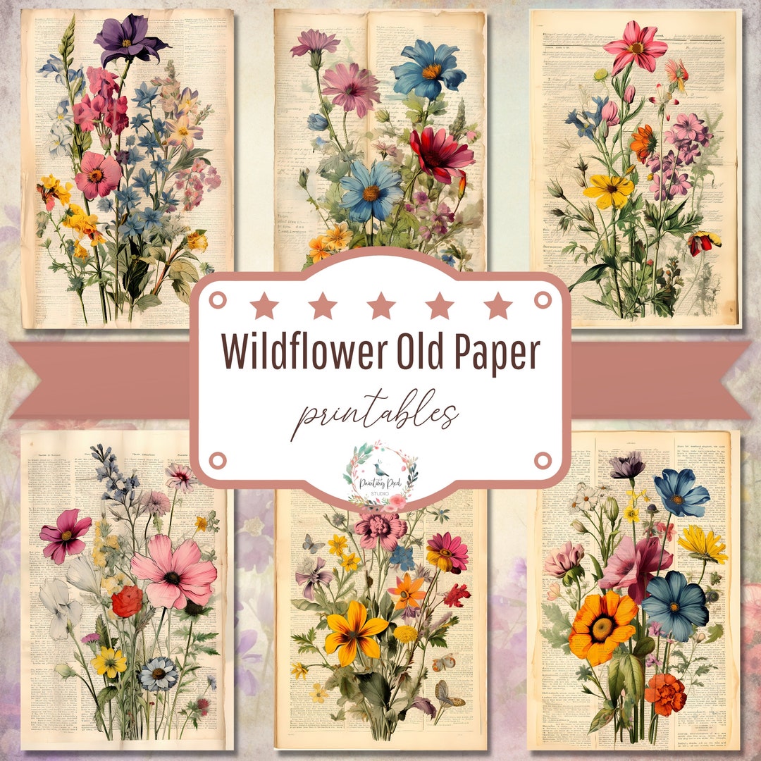Vintage Flowers Junk Journal Pages Floral Old Paper Collage Sheets ...