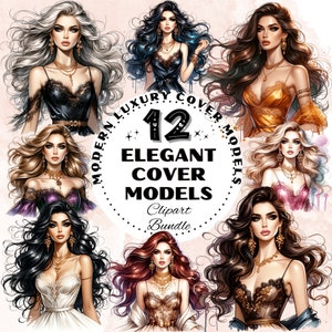 Pacchetto di clipart glamour di modelli di moda di arte digitale per artigianato, design di t-shirt, set di illustrazioni per social media, clipart ad acquerello per album di ritagli