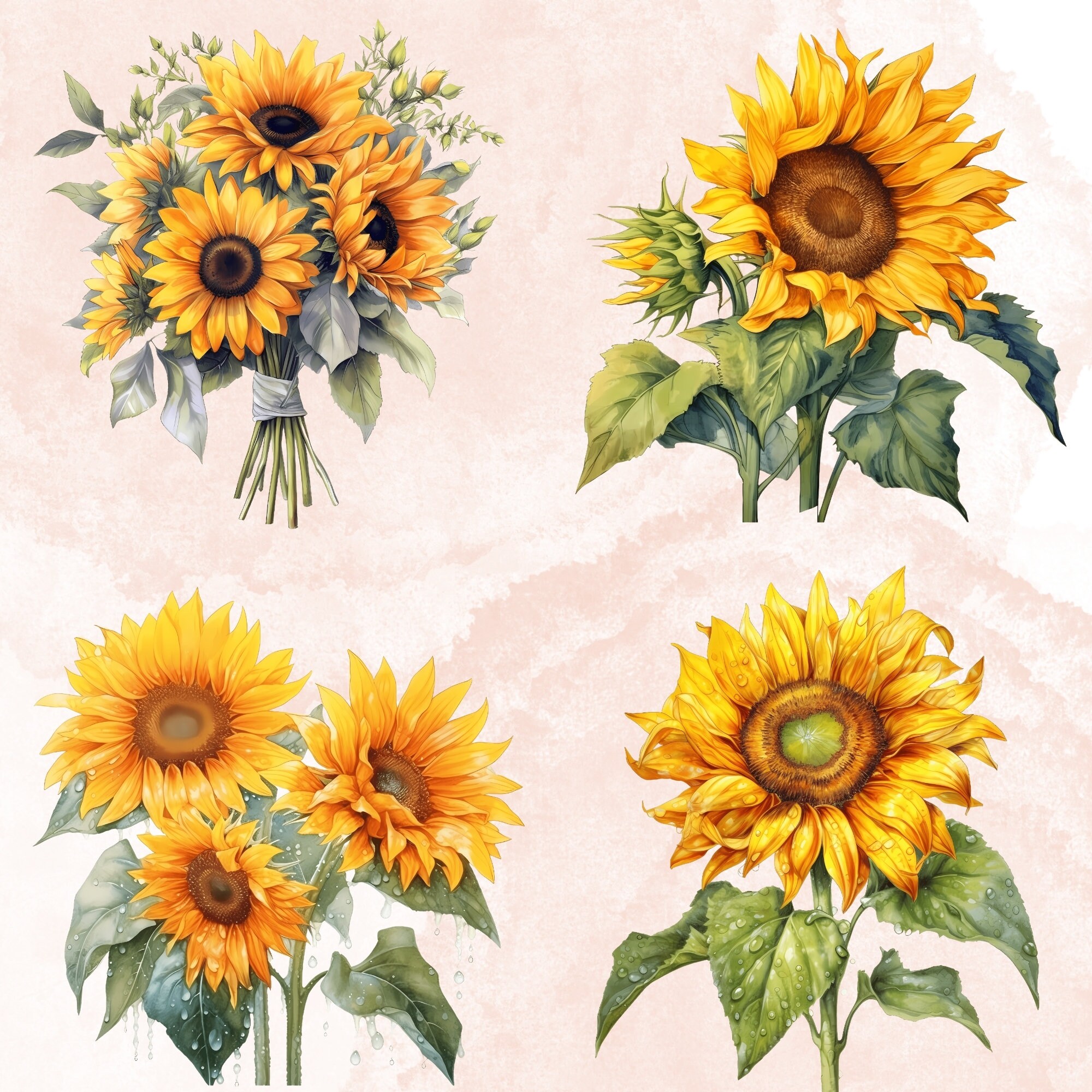 Sunflower Clipart Bundle, Digital Watercolor Flowers, SVG PNG Floral ...