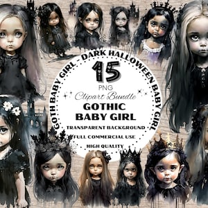 Gothic Girl Watercolor Clipart, Dark Gothic Elements, Halloween Clipart, Gothic Watercolor Clipart, Goth Girls PNG, Goth Baby Girl Graphics