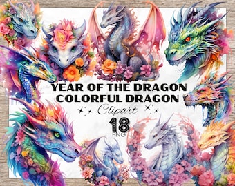Year Of The Dragon 2024, Dragon Watercolor Clipart, Dragon Clipart Bundle, Dragon PNG, Dragon Watercolor Cliparts, Dragon Sublimation