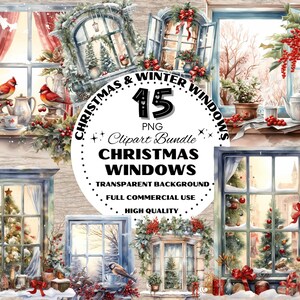 Christmas Windows Clipart Bundle, Christmas & Winter Windows Graphics, Christmas Graphic Bundle, Christmas Decor, Christmas Watercolor Clipart