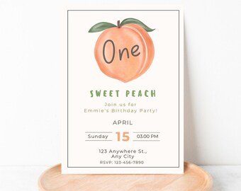 Zaproszenie One Sweet Peach, Zaproszenie na pierwsze urodziny, Zaproszenie na urodziny brzoskwiniowe PPC0058