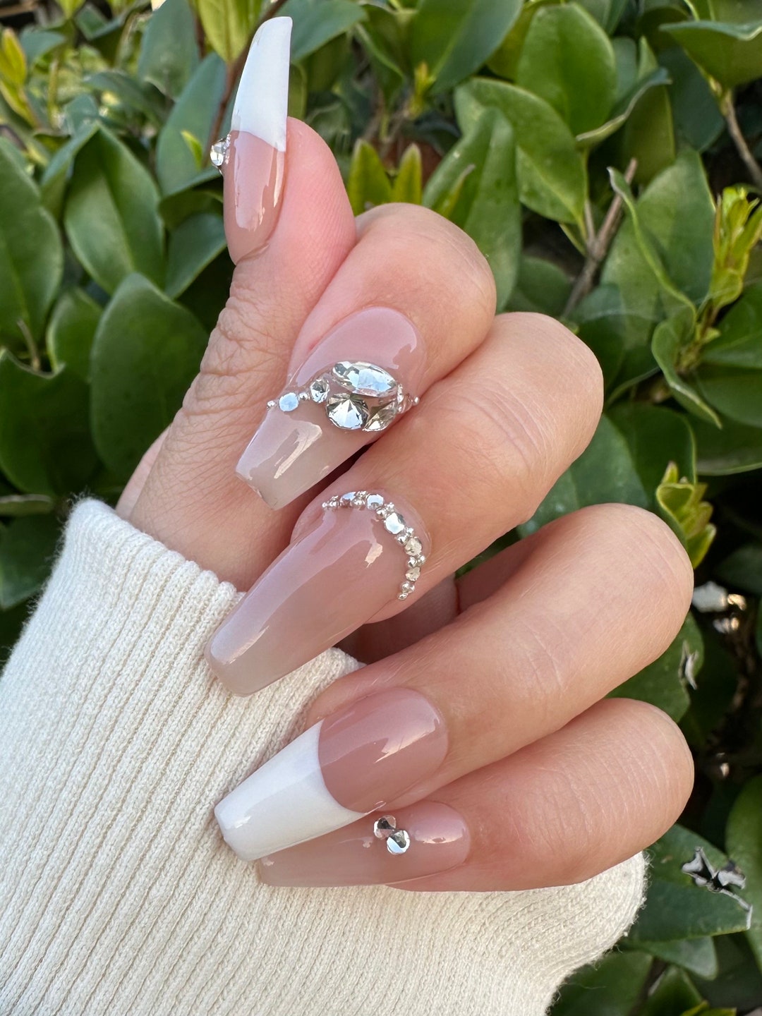 Nude Pink French Tip Press on Nailssparkling Jelly Nailelegant Glue