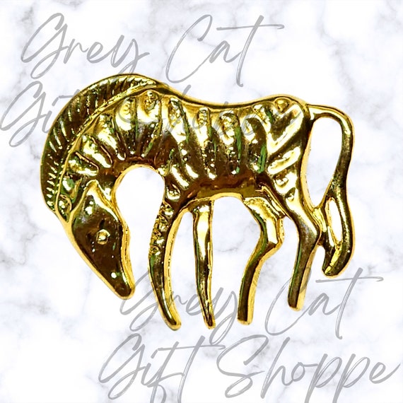 Vintage Gold Tone Zebra Figural Unmarked Brooch |… - image 3