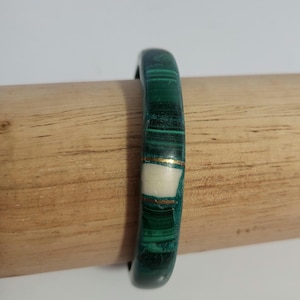 Vintage malachite stone bangle bracelet with brass inlay for healing and fashion jewlery