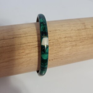 Vintage malachite stone bangle bracelet with brass inlay for healing and fashion jewlery