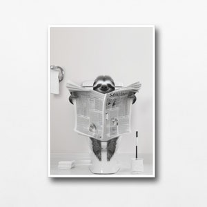 Sloth Wall Art, Funny Bathroom Print, Black And White Sloth, Toilet Poster, Bathroom Art, Sloth Poster Art, Whimsy Animal Art, Kids Bathroom