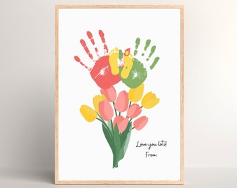 Tulips Flower Handprint Keepsake Craft Art, Mothers Day Gift, Printable Gift For Mom/Grandparents, Flower Handprint Gift from Kids/Grandkids