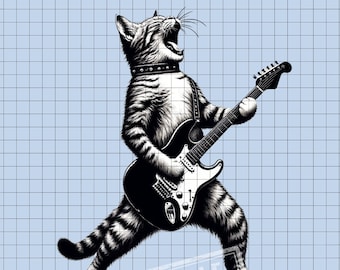 Rock Cat Playing Guitar Png, Funny Guitar Cat Png, Cat Lover Png, Vintage Cat Png, Cat and Guitar Music Tee Png, Rock Cat Playing Guitar Png