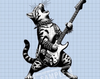 ギターを弾くロック猫 PNG、面白いギター猫 PNG、猫好き PNG、ビンテージ猫 PNG、猫とギターの音楽 T シャツ PNG、ギターを弾くロック猫 PNG
