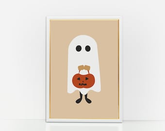 Halloween Ghost Wall Art, Boho Halloween Decor, Minimalist Decor, Modern Halloween Print Art, Digital Print, Halloween Printable Wall Art,