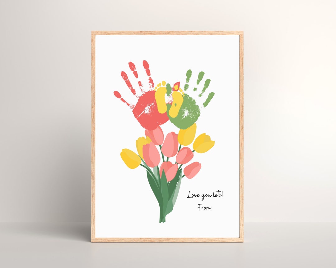 Tulips Flower Handprint Keepsake Craft Art, Mothers Day Gift, Printable