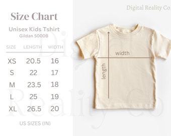Tableau des tailles Gildan 5000B pour jeunes, Tableau des tailles maquette Gildan 5000B, Tableau des tailles Gildan 5000B pour enfants, Tableau des tailles Gildan 5000B pour tout-petits, Tailles 5000B