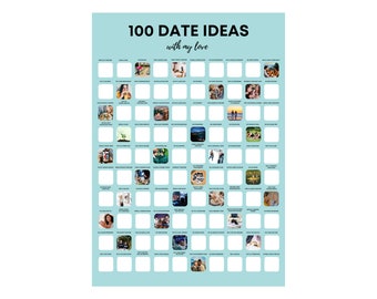 Couple's Bucket List, 100 Date Ideas Photo Collage Board, Valentines' Day Gift, Editable Canva Template, Printable Scrapebook Photo Wall Art
