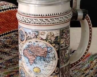 Old World Map Beer Stein - Gerz Hard to Find