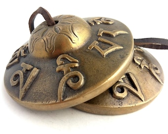 LAST DAYSALE 50% OFF--2.5" Hand Tuned to Key Om-Embossed-Tingsha Tibetan(Chimes)Handmade in Nepal-Best for Meditation, yoga