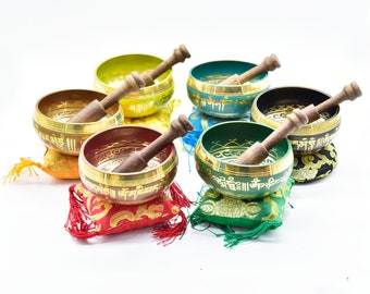 LAST DAYSALE 50% OFF--3.7" Exquisite Color Chakra Beautiful Tibetan Singing Bowl~Handmade in Nepal-Best for Meditation&Chakra Healing Bowl