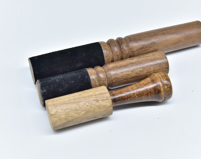 Handmade Singing Bowl Mallet: Leather Wrapped Wood Striker