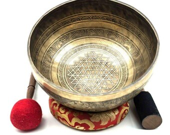 LAST DAYSALE 40% OFF-12&quot; Craving/Etching Handmade Singing bowl from Nepal-Himalayan bowl-for Healing & Meditation-Including Mallet, Cushion,
