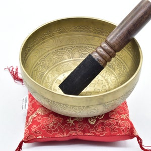 LAST DAYSALE 40% OFF-6.5&quot; Craving / Etching Handmade Singing bowl from Nepal-Himalayan bowl-for Healing&Meditation-Including Mallet,Cushion,